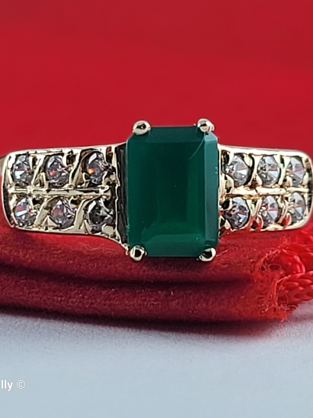 14K Yellow Gold Emerald and White Quartz Ring Size 6.5 - Solid Gold! 👌🎁